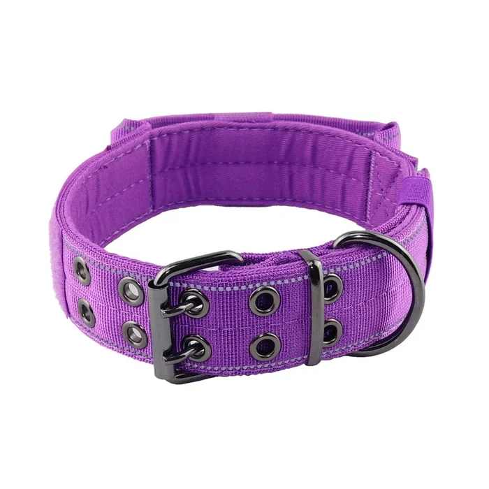 Yunleparks Reflective Dog Collar Heavy Duty Tactical With Control Handle And Metal Buckle For Dog Training(Large, Purple)