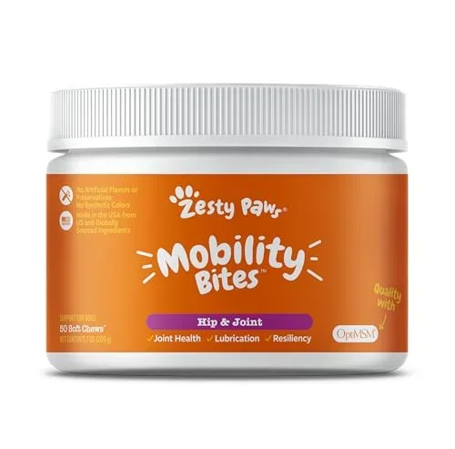 Zesty Paws Mobility Bites Dog Joint Supplement – Hip and Joint Chews for Dogs – Pet Products with Glucosamine, Chondroitin, & MS