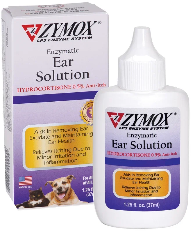 Zymox Ear Solution 0.5% Hydrocortisone Dogs Cats Infection 1.25oz